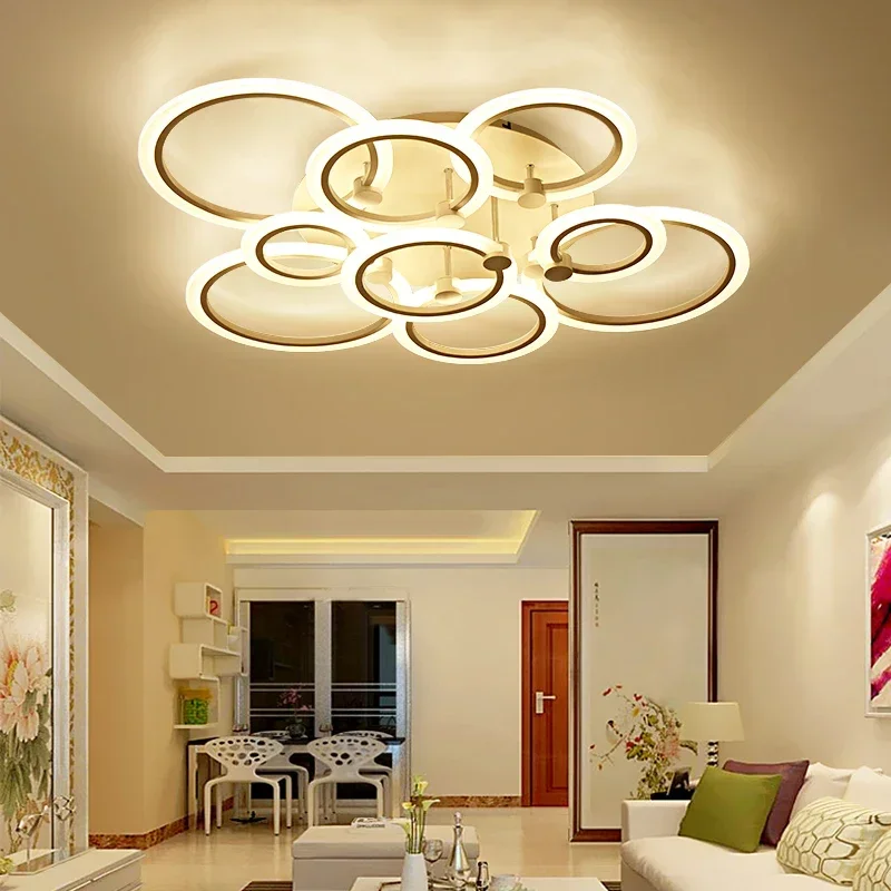 

rings white black chandeliers LED circle modern chandelier lights for living room acrylic Lampara de techo indoor Lighting