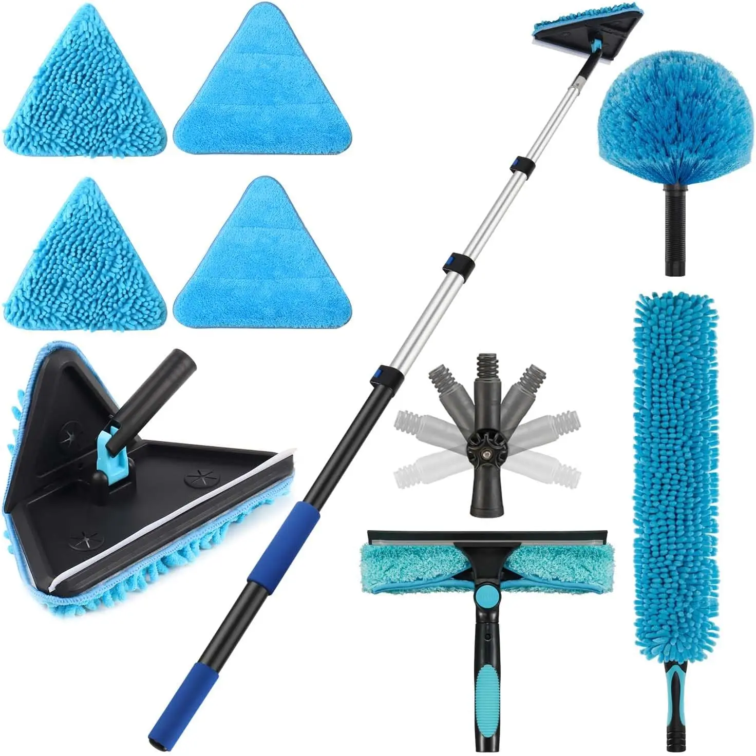 

20 Foot Painted Wall Cleaner Mop with 12 Ft Heavy Duty Extension Pole, 3-in-1 High Ceiling Cleaning Tool with 4 Microfiber Ch