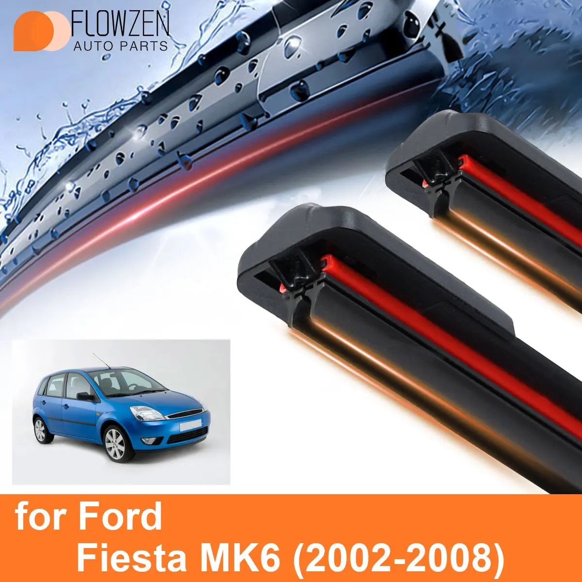 

Car Windshield Wiper Blades for Ford Fiesta MK6 Double Rubber Frameless Bracketless WipersSoft Accessories 2005 2006 2007 2008