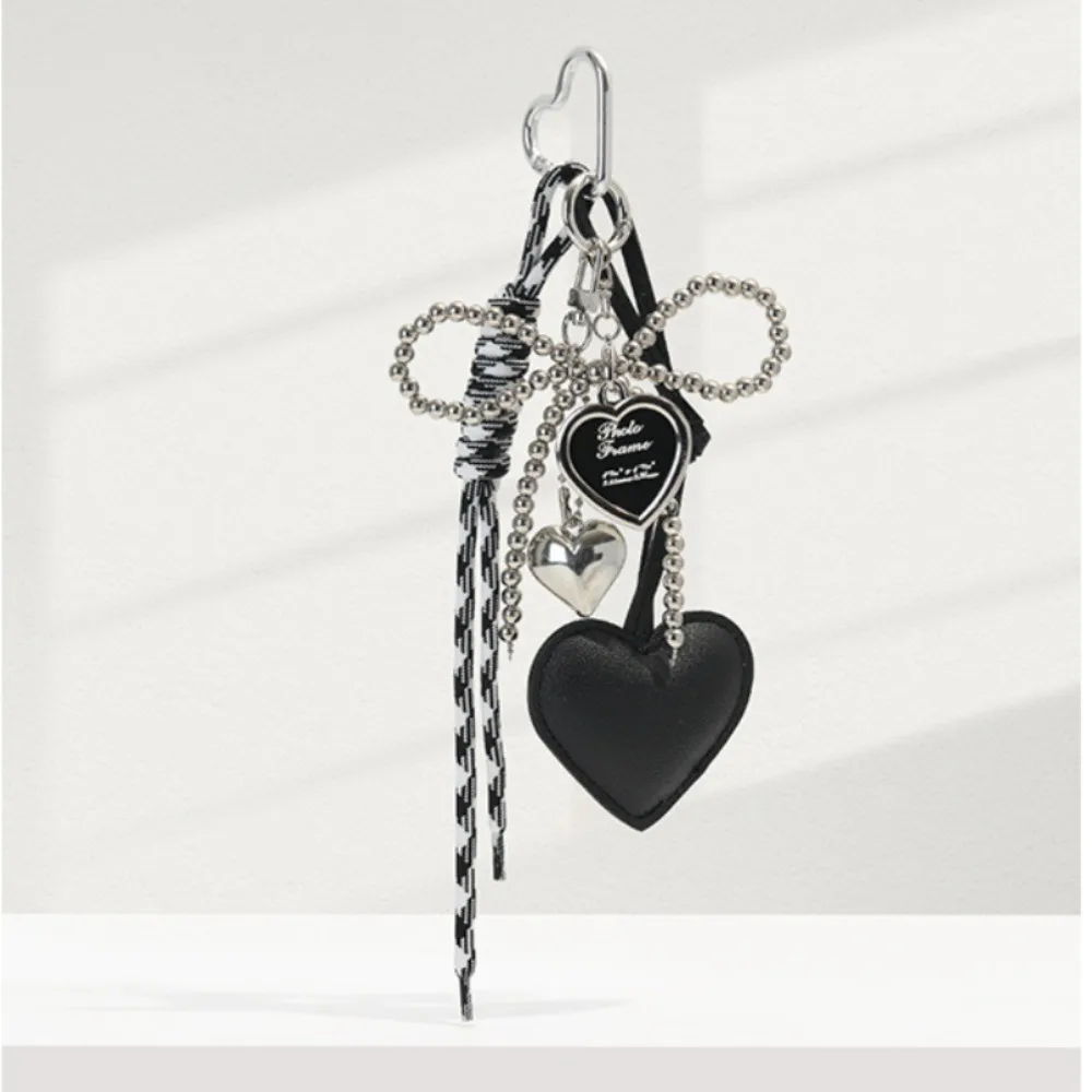 

Glossy Leather Pearl Bow Keyring Bead Y2k Love Heart Backpack Pendant Bag Charms Handmade 3D Bowknot Keychain