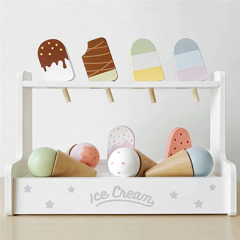 Wooden Play House Kitchen  Pretend Play Ice Cream Fruit Barbecue Set Mini Food Education Kids