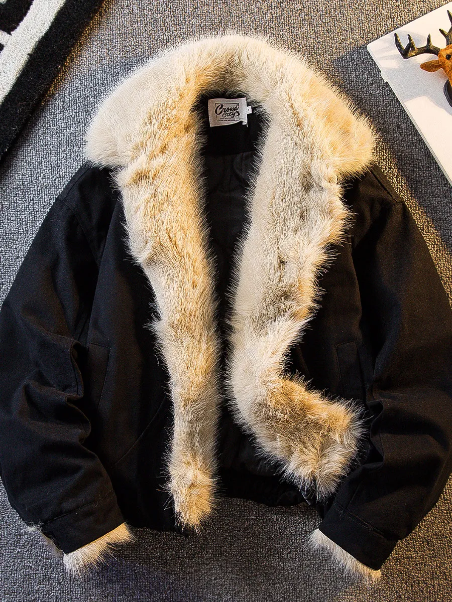 

Мужская ретро-куртка из утепленного хлопка с меховым воротником, теплая, повседневная, на молнии, с внутренней подкладкой из хлопка и полиэфирного волокна