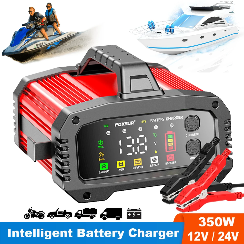 

Digital Boat Battery Chargers 350W High Power Booster Charging Intelligent Pulse Repair Storage Cell Car Battery Charger 12V 24V