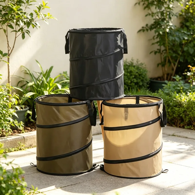 Collapsible Camping Bucket Portable Trash Bin with Clips Multi Purpose Outdoor Garden Leaf Bucket for Tent Indoor Use