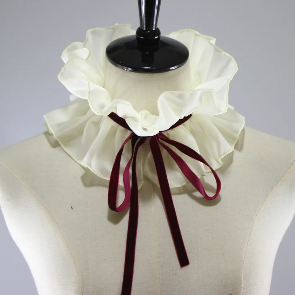Fresh Beige Neck Warmer, Vintage Ruff Collar Decorative False Collar for Autumn & Winter