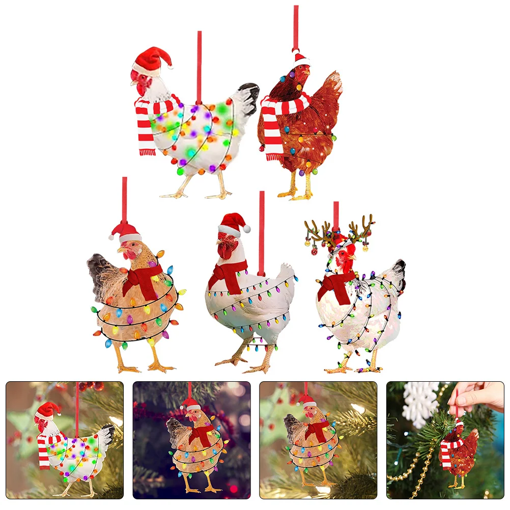 

5Pcs Xmas Tree Hanging Decor Chicken Pendant Ornament Set Festive Christmas Decoration for Home Party Scene Layout