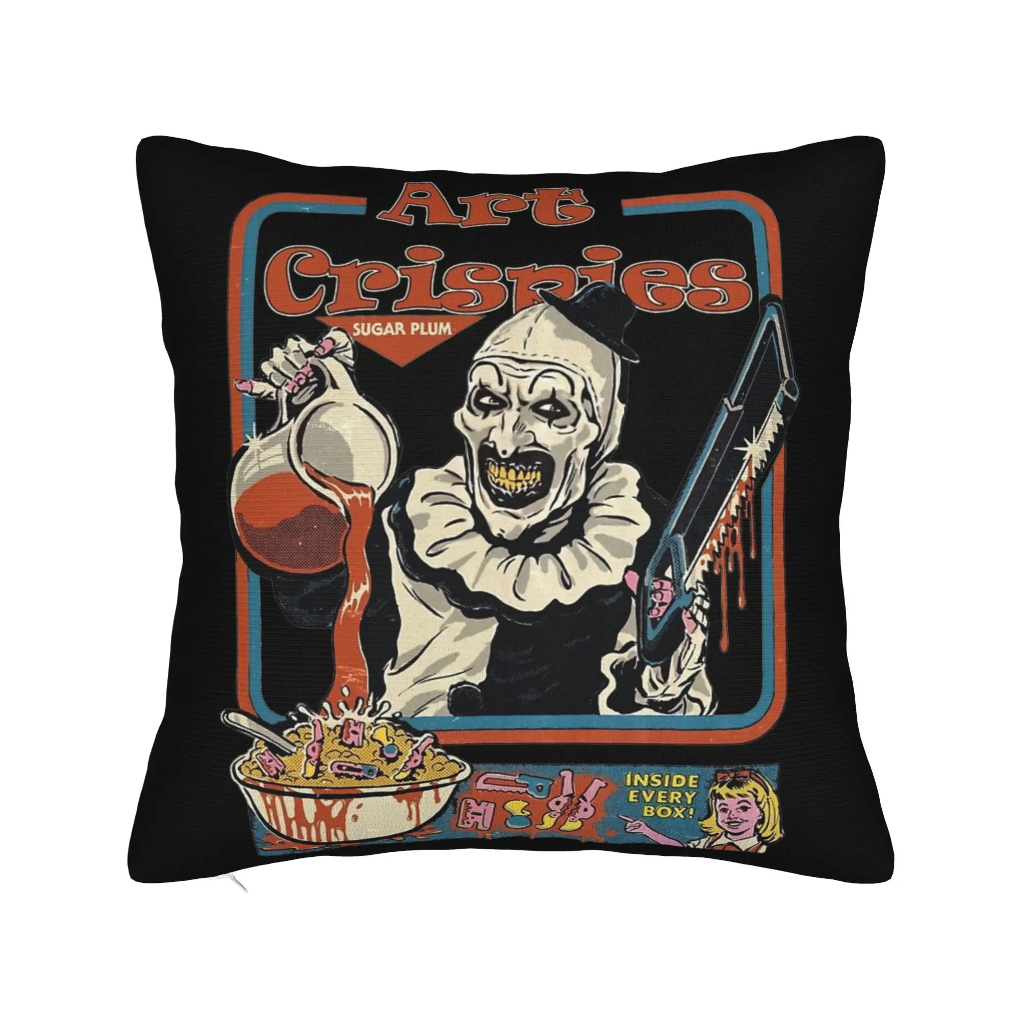 Art Crispies Terrifier Pillowcase Printing Fabric Cushion Cover Gift  Pillow Case Cover Home Square 18''