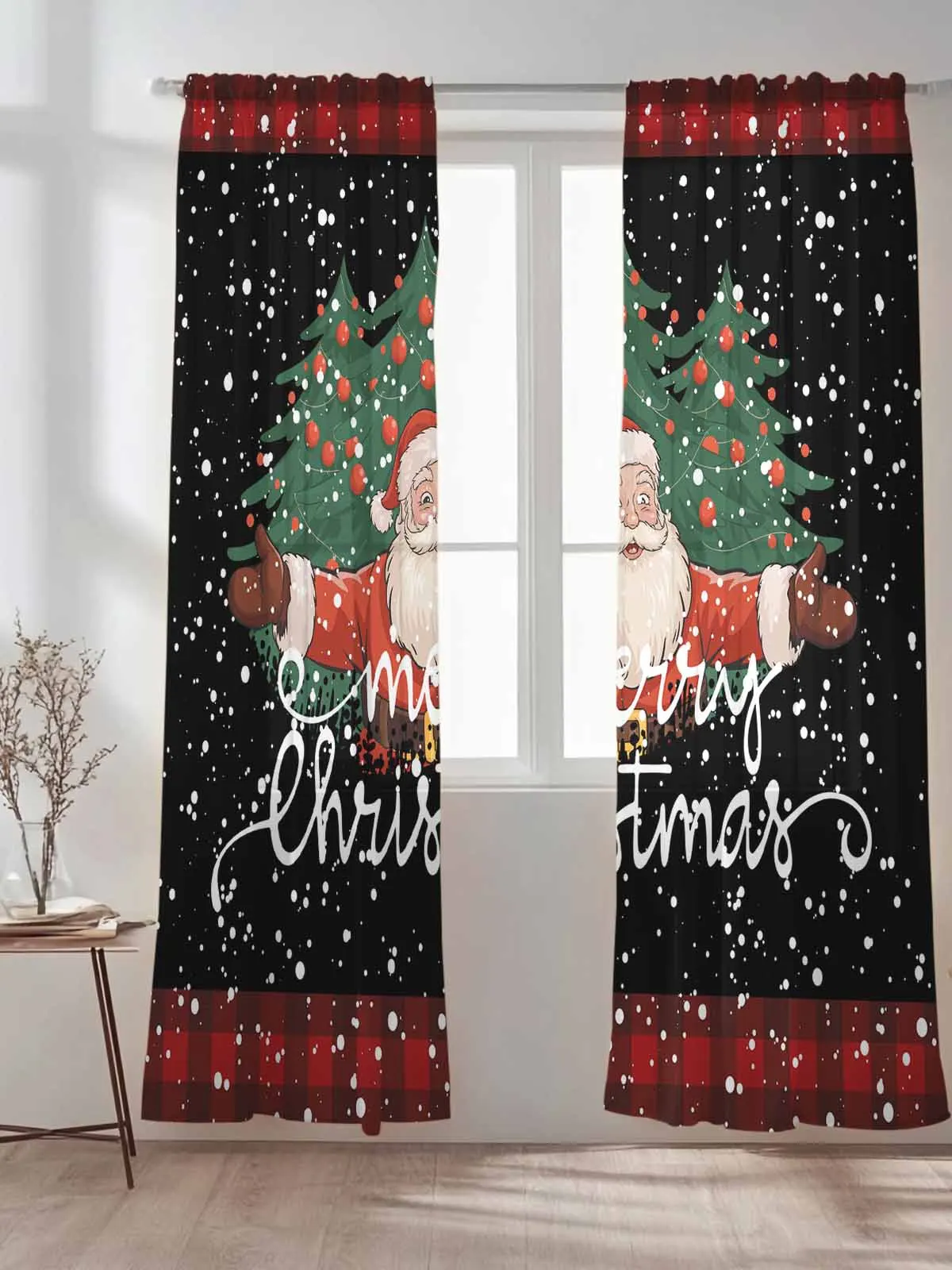 

Christmas Santa Claus Plaid Tulle Sheer Curtains for Living Room Bedroom Kitchen Decoration Voile Organza Curtains