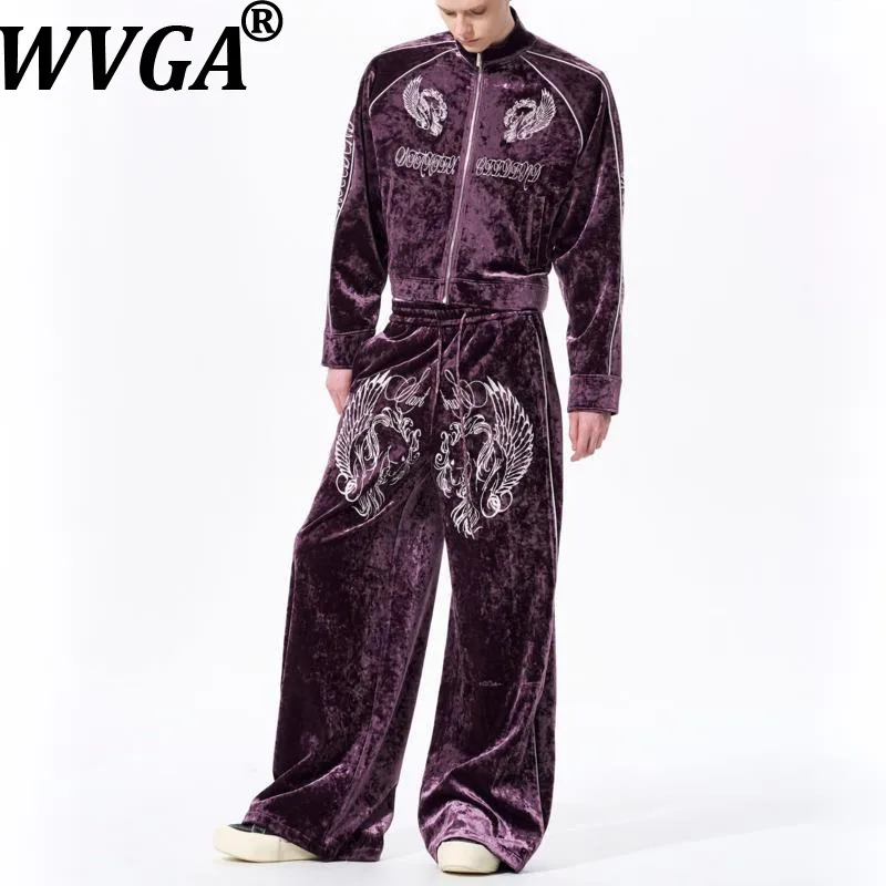 

Мужской костюм-двойка WVGA: модный свитшот с вышивкой из золотого бархата и прямые брюки в стиле кэжуал, коллекция Весна-Осень W20483