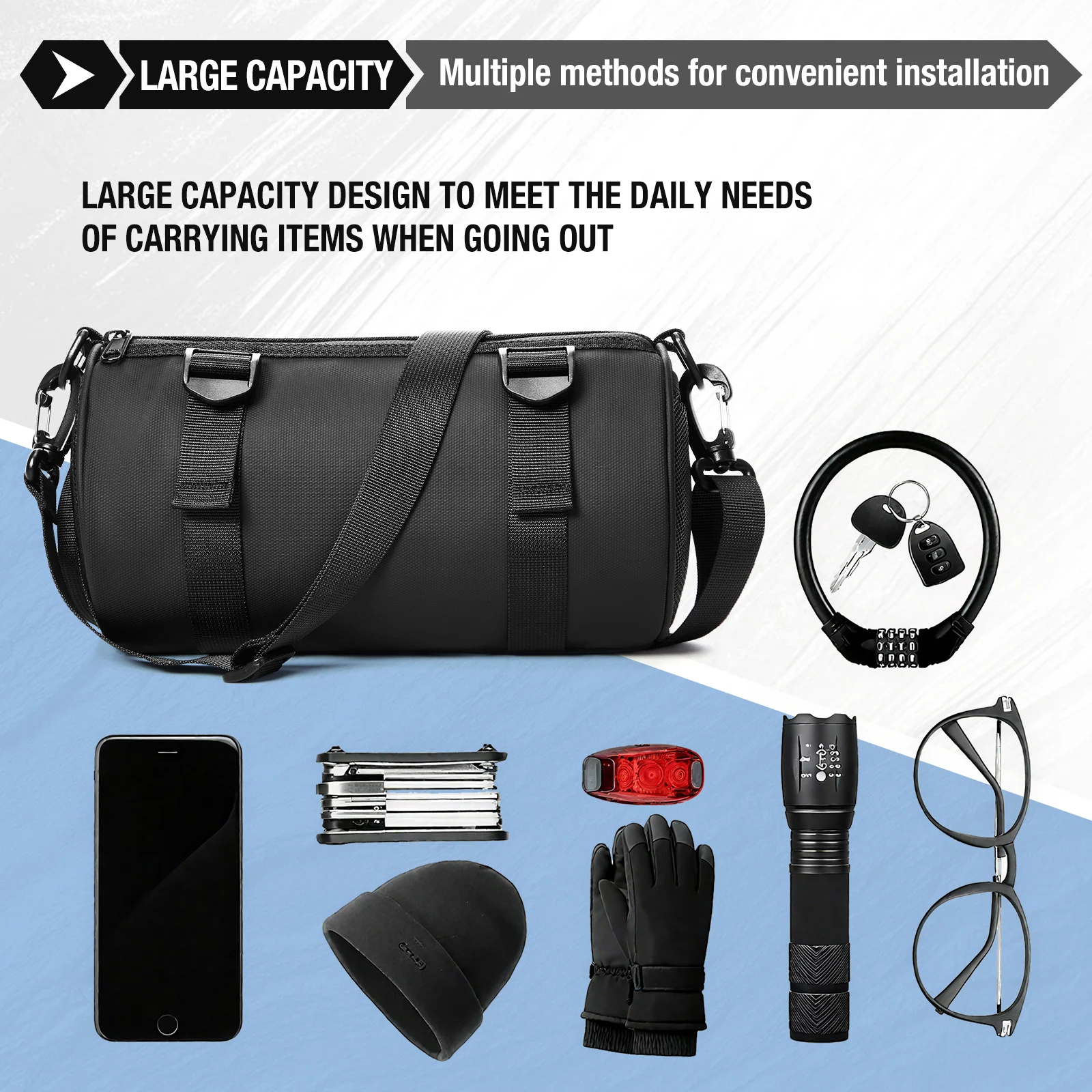 حقيبة أمامية مميزة للدراجة، حقيبة مقود مقاومة للماء، حقائب دراجات، حقيبة كتف متعددة الوظائف بسعة ركوب الدراجات #3