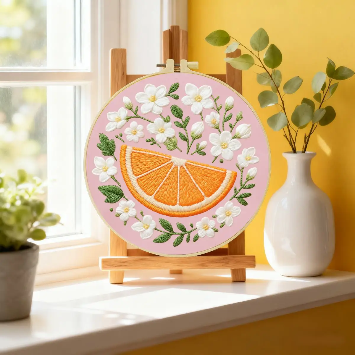 1 Stück 20X20CM/15X15CM 7,87/6,3 Zoll Orange Stickerei-Starter-Kit DIY-Kit DIY-Stickerei-Set Handarbeiten Nadelkunst Heimdekoration – Detail 1