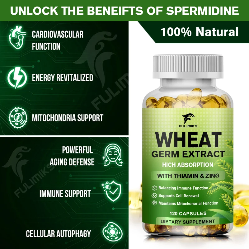 Spermidine Supplements, Wheat Germ Extract Capsules with Higher Spermidine Content & Zinc for Healthy Aging, Immune System