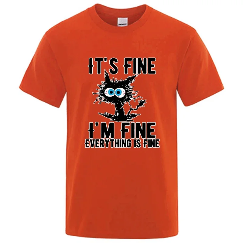 Heren T-shirt van hoge kwaliteit 100% katoen Grappig cool kat bedrukt T-shirt Casual heren T-shirt met korte mouwen voor heren T-shirt Mannelijke top