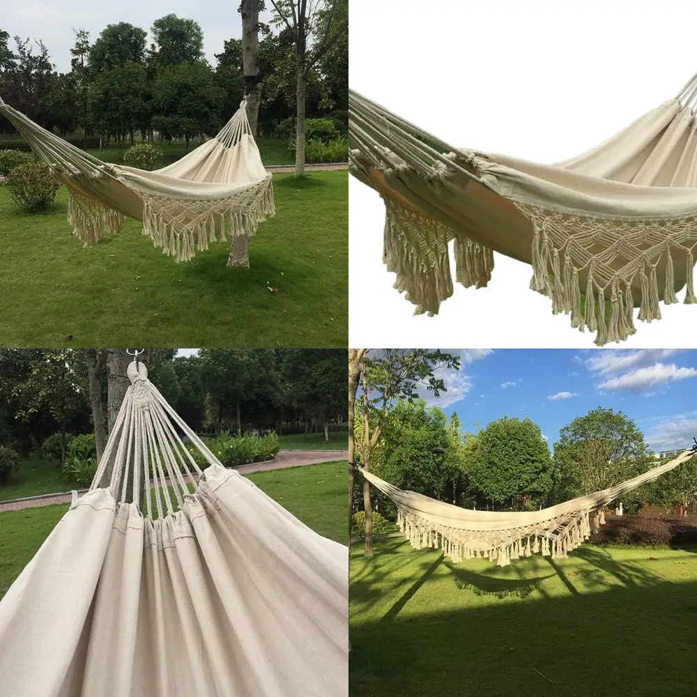 

Стул-гамак из натуральной белой хлопчатобумажной ткани с вязанной крючком бахромой для наружного патио и в богемном стиле в помещении