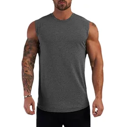 Compression Cotton Tank Top Mens Gym Breathable Clothing Fitness Sleeveless T Shirt Summer Workout Casual Sports Muscle Vest