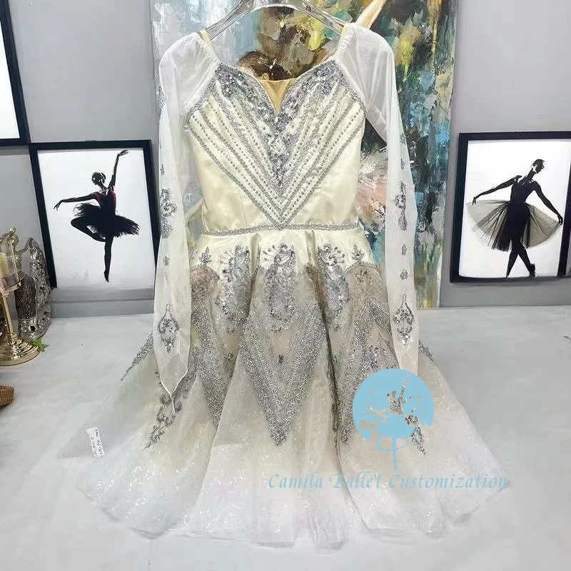 

High-end custom champagne color Swan Lake three-act variation ballet competition performance long tulle skirt adult and childre