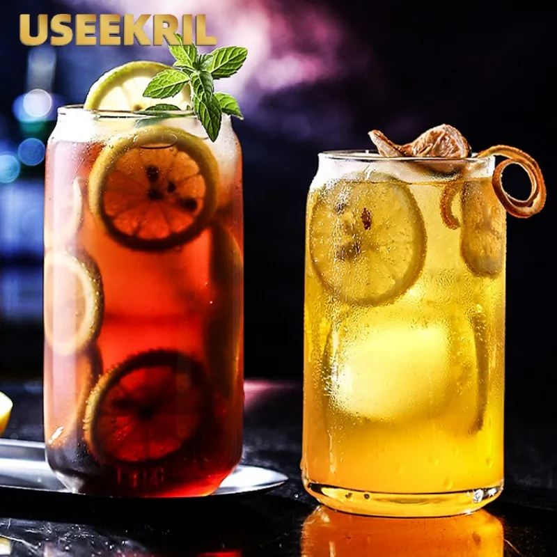 Cola Collins Glass Cup,Coffee Cold Brew Cups,Large-capacity Thin Glass Cup,Can-shaped Cold Drink Cups,Transparent Juice Cups