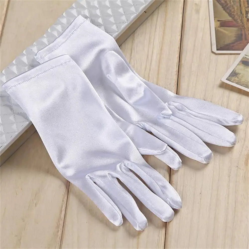 Classic White Gold Champagne Wedding Gloves Sunscreen Gloves Stretch Satin Finger Gloves Women Elegant Role Play Accessories