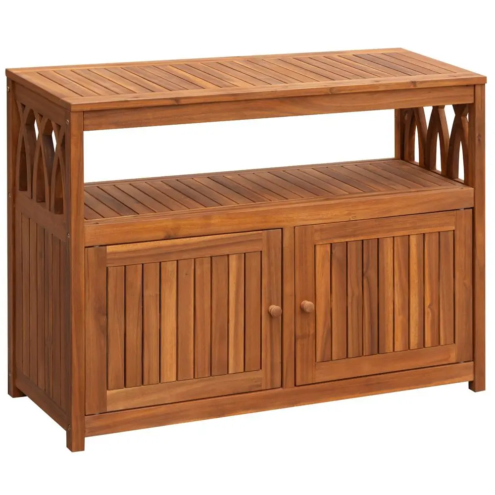 Outdoor Storage Cabinet Weatherproof Acacia Wood Outdoor Cabinet with 2 Magnetic Doors Used for Outdoor Storage, Buffet Cabinet