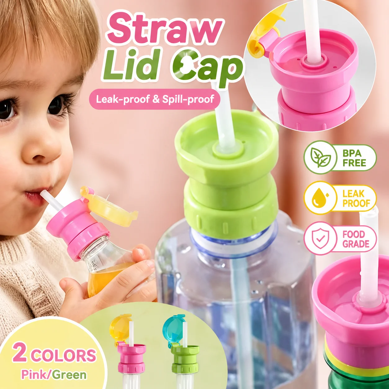Reusable Rotating Straw Cap for Water Bottles Fits Juice Soda Bottles Leakproof Drinking Straw Lid for Daily Use Outdoor