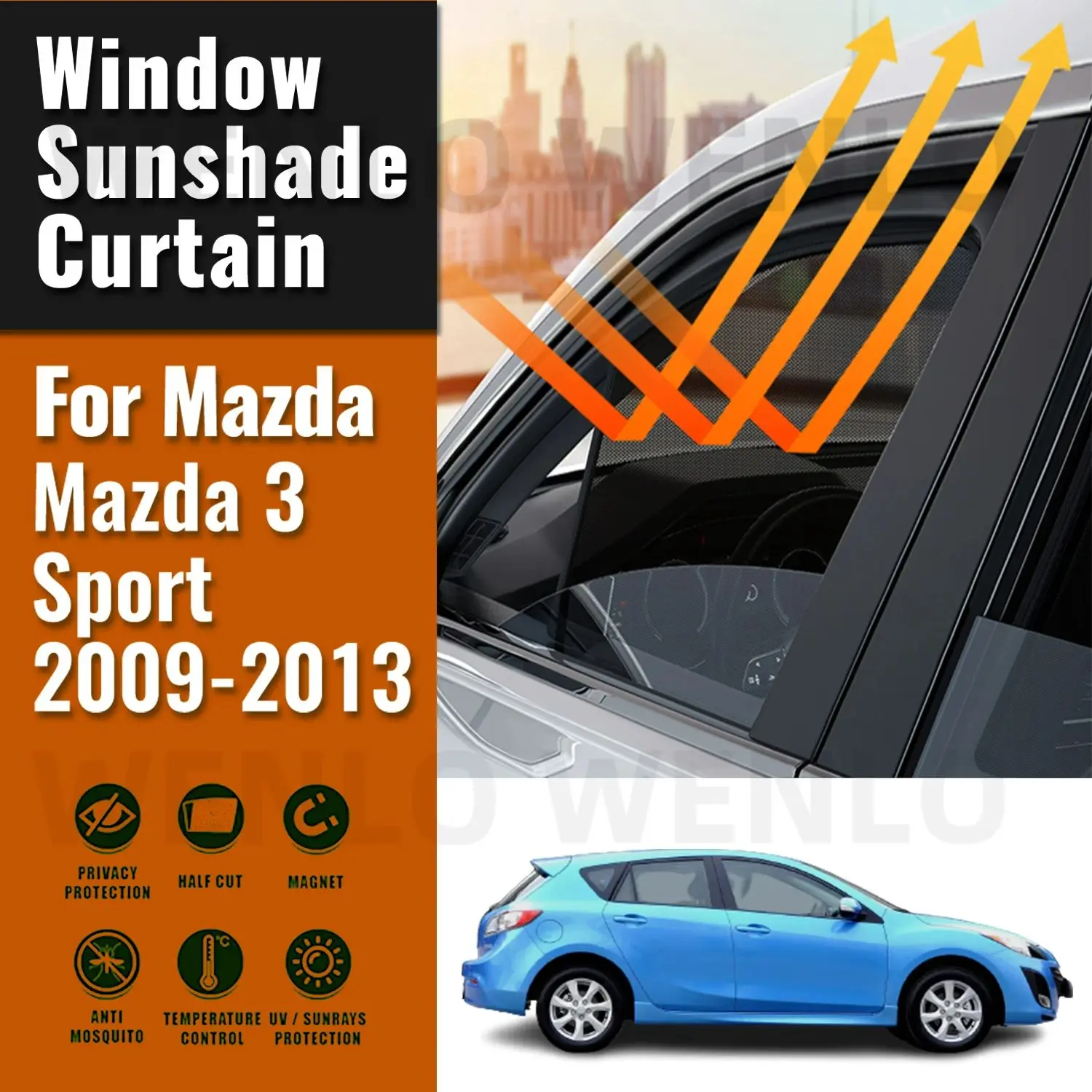 

For Mazda 3 Hatchback Sport 2009 2010 2011 2012 2013 Magnetic Car Sunshade Front Windshield Curtain Rear Side Window Sun Shade