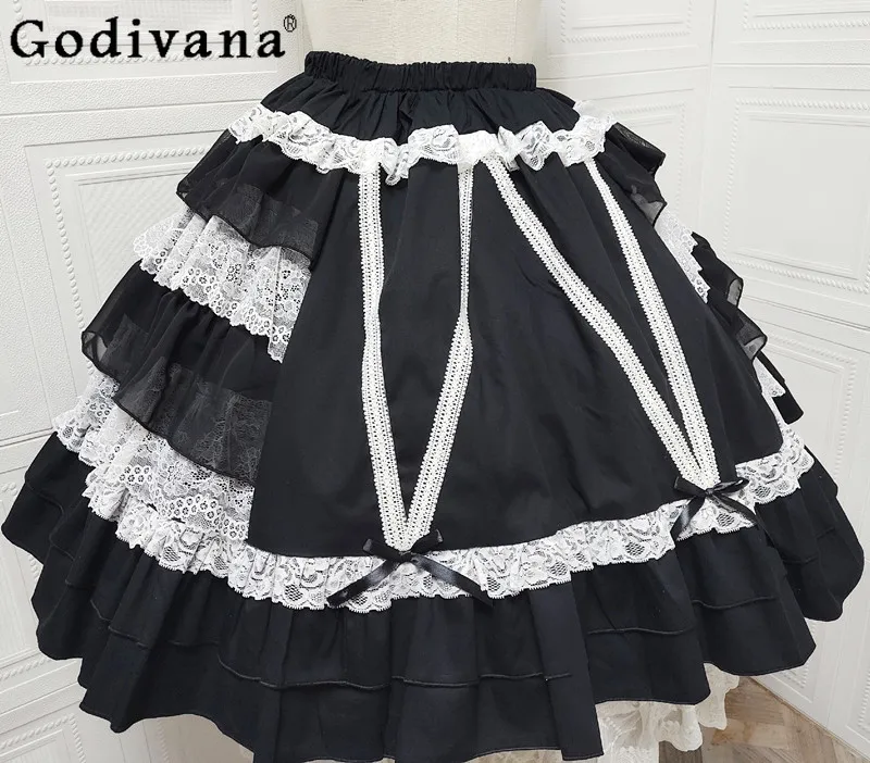 

Vintage Original Japanese Lolita Cute Sweet Girl Cake Skirt Polka Dot Lace Bow Ballet Style Doll Princess Tutu