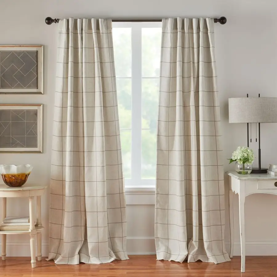 

Шторы Home Fashions Brighton Windowpane Plaid Blackout, затемняющие, для гостиной и спальни, с карманами для карниза, 52 x 84, Li