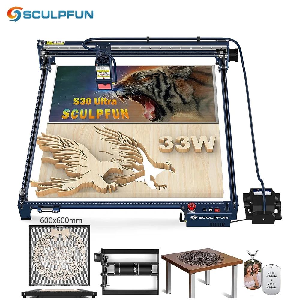 SCULPFUN S30 Ultra 33W Large Laser Engraver with Auto Air Assist and 600x600mm Working Area High Accuracy Laser Engraving Machin