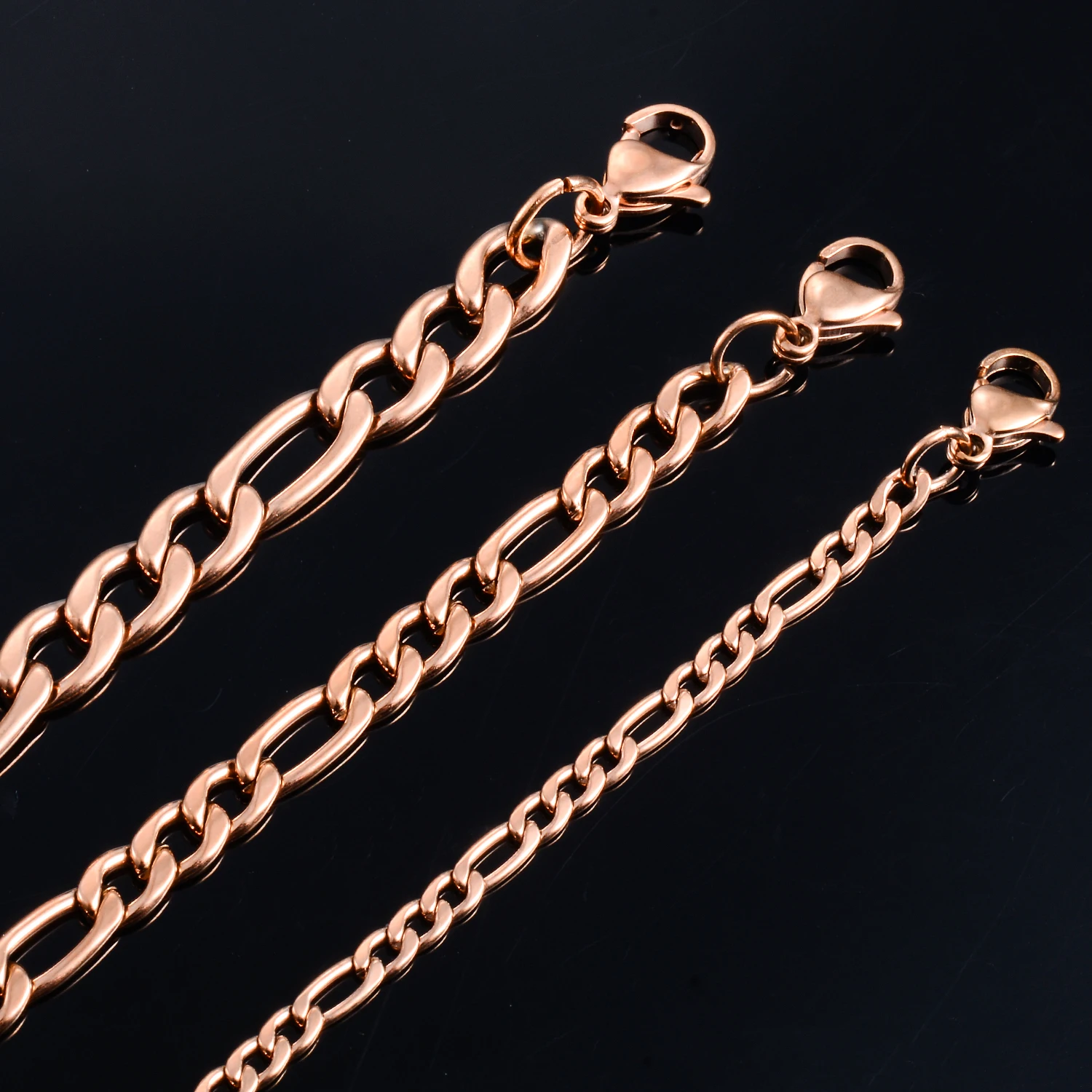 Widt 3mm/4.5m/6mm Stainless Steel Classic Figaro Link Chain Long Necklace Rose Gold Color For Men Women Jewelry