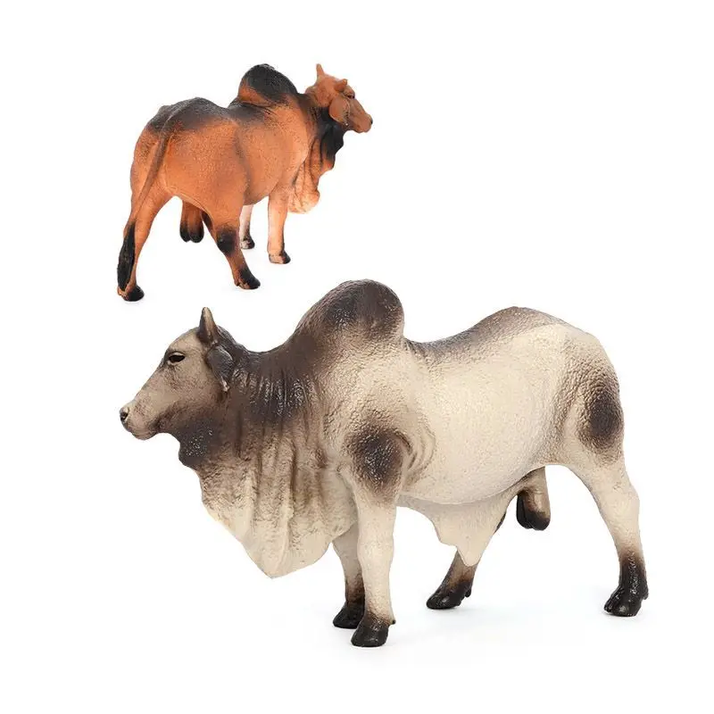 Simulated Zebu solid wild animal cow model, ranch farm cow, plastic ornament children's cognitive toy