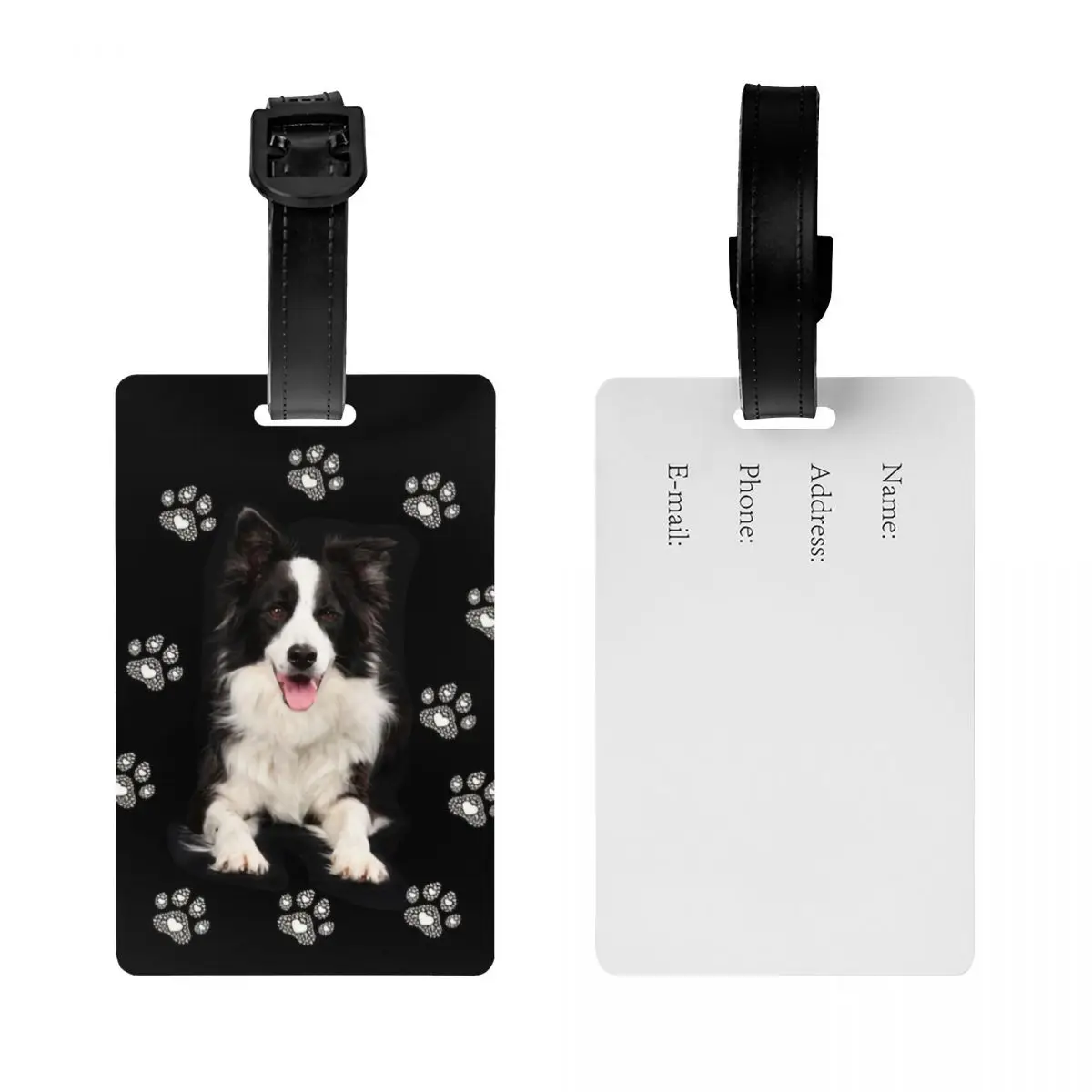 Border Collie Paws Étiquettes à bagages personnalisées, étiquettes d'identification, couverture de confidentialité, chien, chiot, amoureux