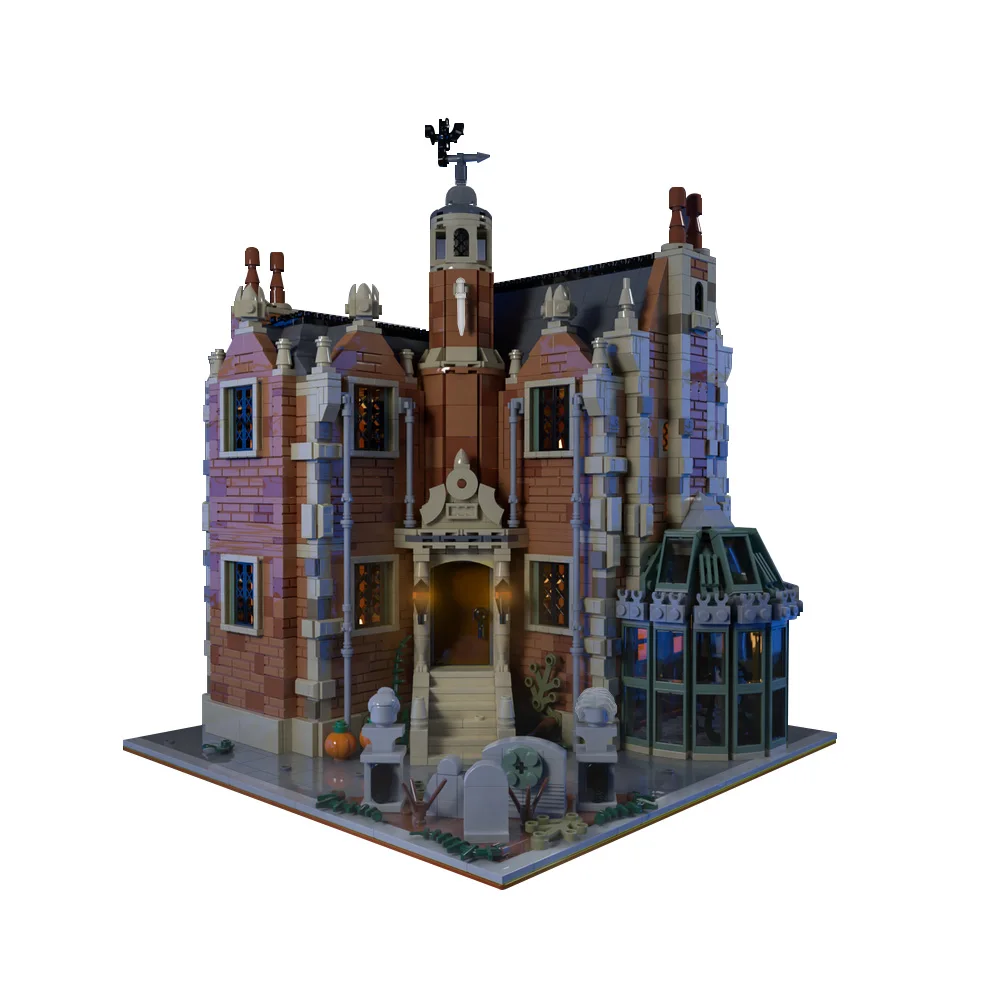 MOC- 195520   Modułowy Haunted Mansion Klocki Horror Film Duch Haunted Mansion Architektura Klocki Zabawka Prezent na Halloween