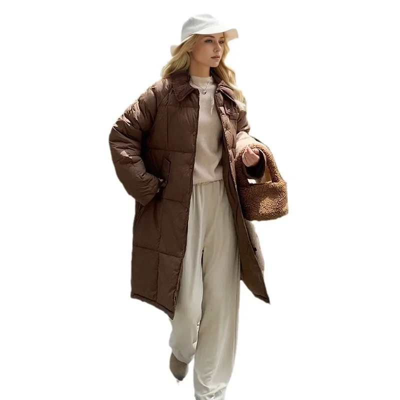 Chaqueta minimalista de algodón para mujer, abrigos largos con solapa para mujer, chaqueta informal de entretiempo para mujer