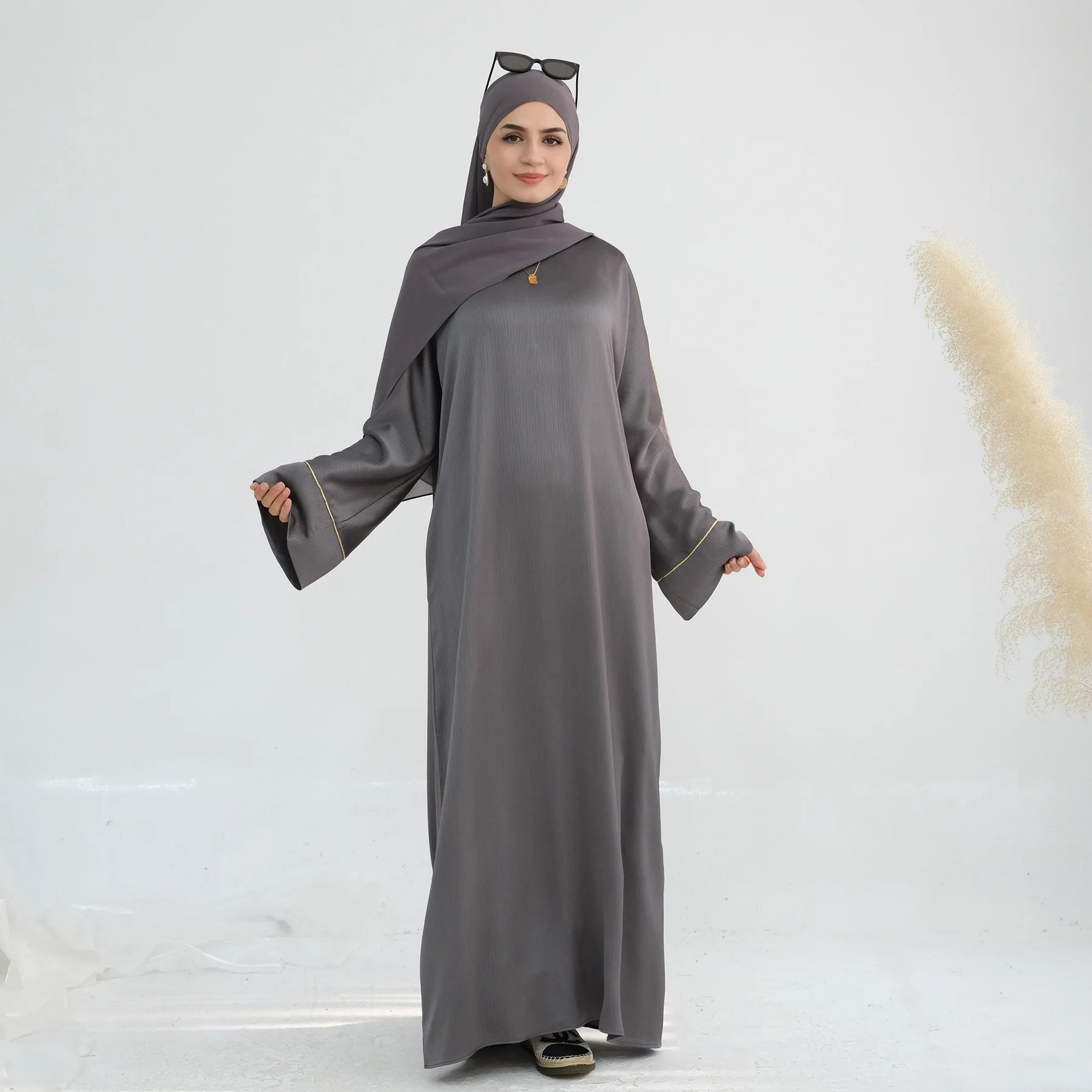 Turkish Contrasting Color Fringed Long Robe Scarf Set Islamic  Muslim Fashion Women Abaya Hijab Suit Dubai Ramadan Modest Dress