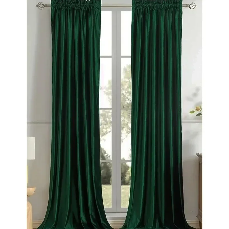 Green Velvet Curtains Living Room Dining Room Bedroom Thickened Villa Solid  Retro Luxury High-end Fabric Cloth Customization