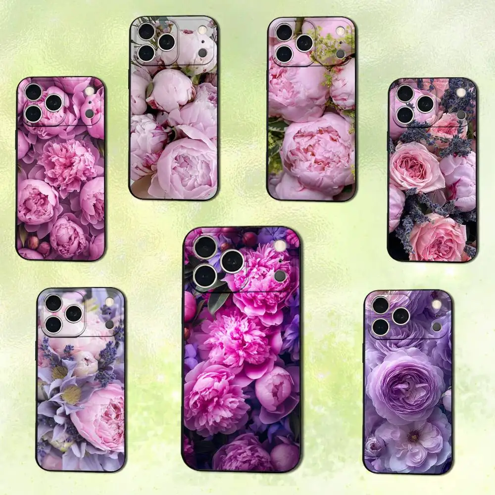 

Purple Art Peony Painting Phone Case For iPhone 14,13,17,12,11,16,15,Plus,Pro Max,XS,X,XR,SE,Mini,Soft Silicone Black Cover
