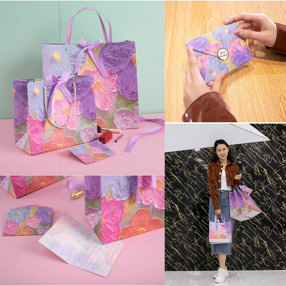 1 Pcs Holiday Party Gift Bag Paper Bag with Handle Gift Colored Paper Bags With Special Desigh