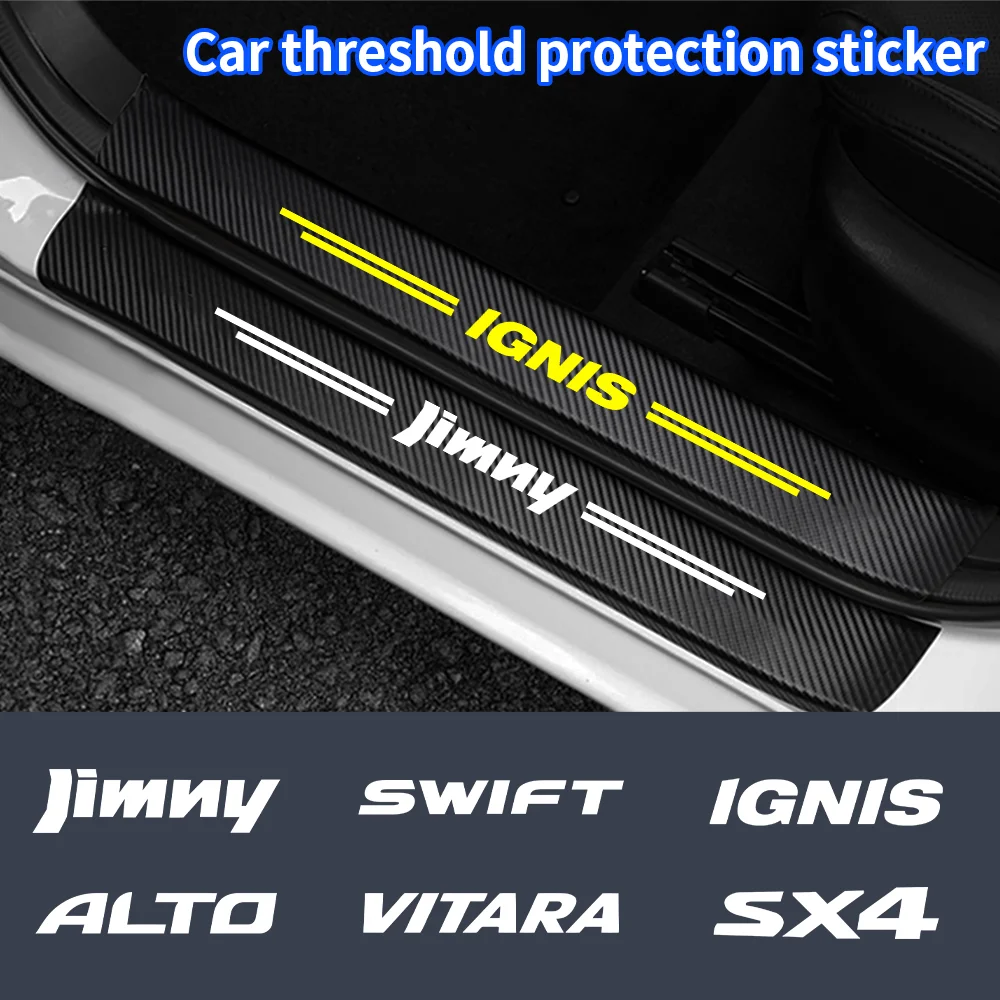 Carbon Fiber Car Door Threshold Stickers Scuff Plate Film Trunk Bumper Sill Tape For Suzuki Alto IGNIS JIMNY SWIFT SX4 VITARA