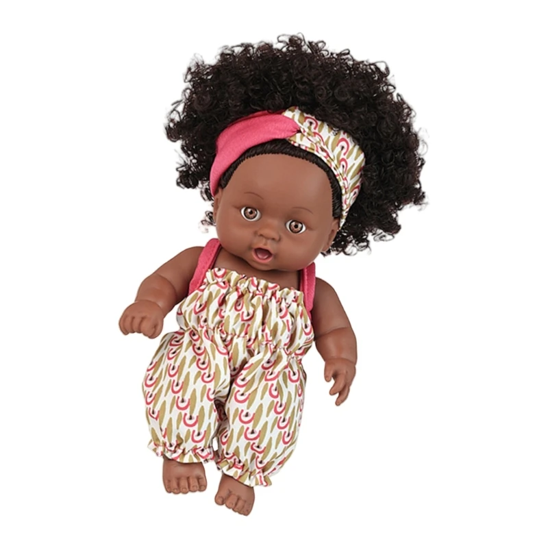 Muñeca africana vinilo realista 20cm, juego para padres, juguete para comodidad del bebé 15UB