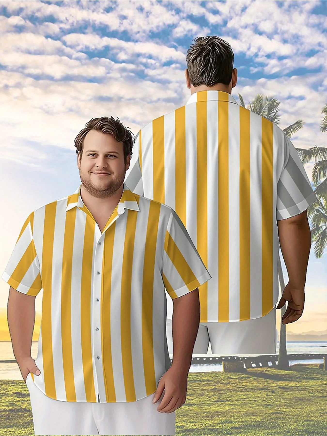 

Men's Plus Size Hawaiian Shirts Simple Fashion Stripes Pattern, Summer Casual Tops, Suitable for Outdoor and Party, Streetwear