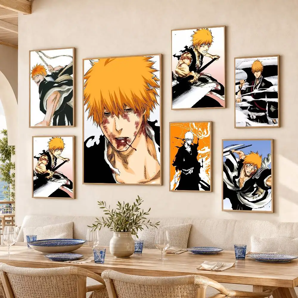 I-Ichigo Kurosaki Poster Self-adhesive Art Waterproof Paper Sticker Coffee House Bar Room Wall Decor