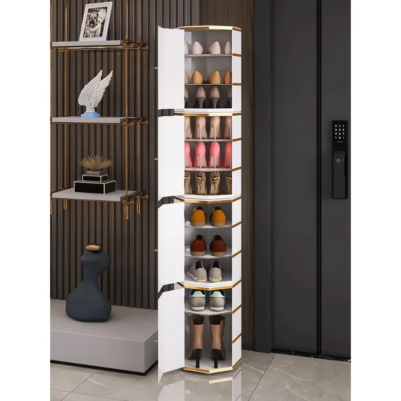 Rotary care shoe cabinet household entrance porch corner corridor entrance door storage space saving shoe rack steel