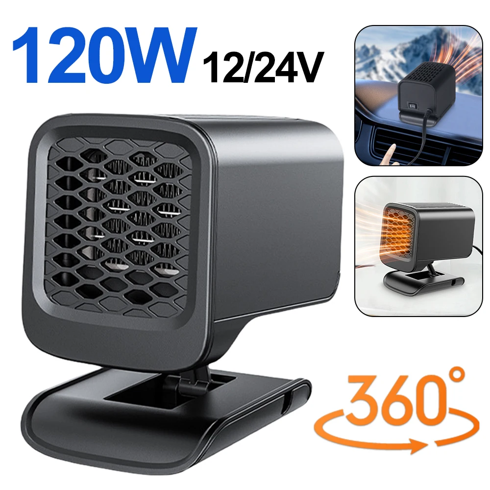 Car Heater 12/24V Portable Car Heating Fan 2 in 1 Cooling Heating Auto Windshield Window Defroster 360° Rotation Auto Heater Fan