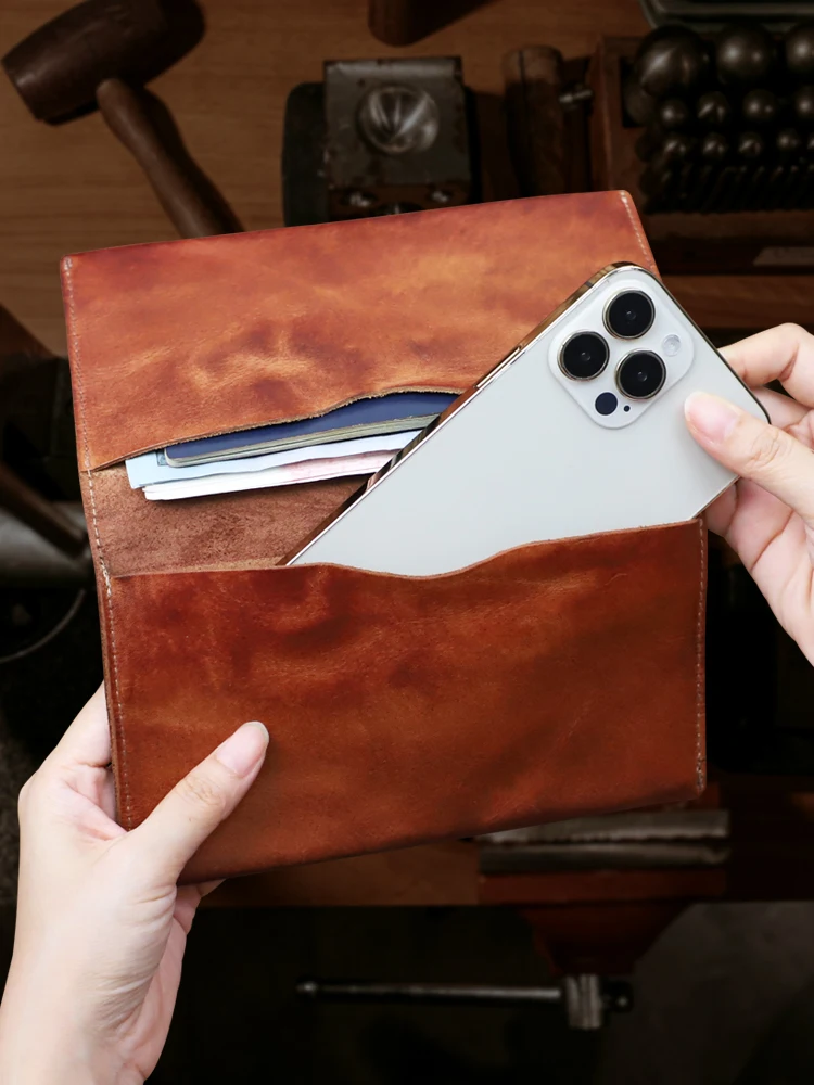 

Винтажный длинный кожаный кошелек из натуральной кожи (верхний слой), сумка для телефона на молнии, вместительная ручная сумка для молодых мужчин и женщин