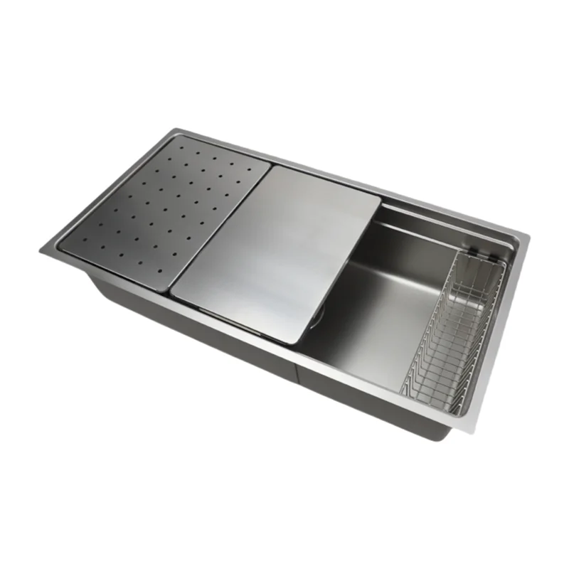 Modern Square One Hole Multifunction Single Bowl Undermount 304 Stainless Steel Satin Finish 3-Year Warranty Kitchen Sink