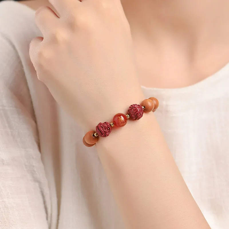 Old Peach Wood Women's Sanhe Liuhe Wooden Men's Birth Year Purple Gold Sand Bracelet Whol