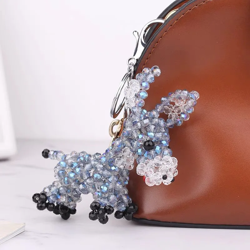 Cute Animal Hand Knitting Beaded Burro Key Chain Crystal Healing Keychain Women Car Keyring Girl Birthday Gift 1PCS