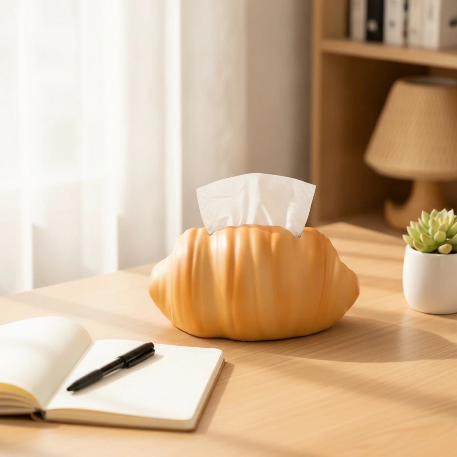 Croissant Tissue Box Holder Easy to Clean Ceramic Tissue Box Cover Long-Lasting Compact for Living Room, Bedroom