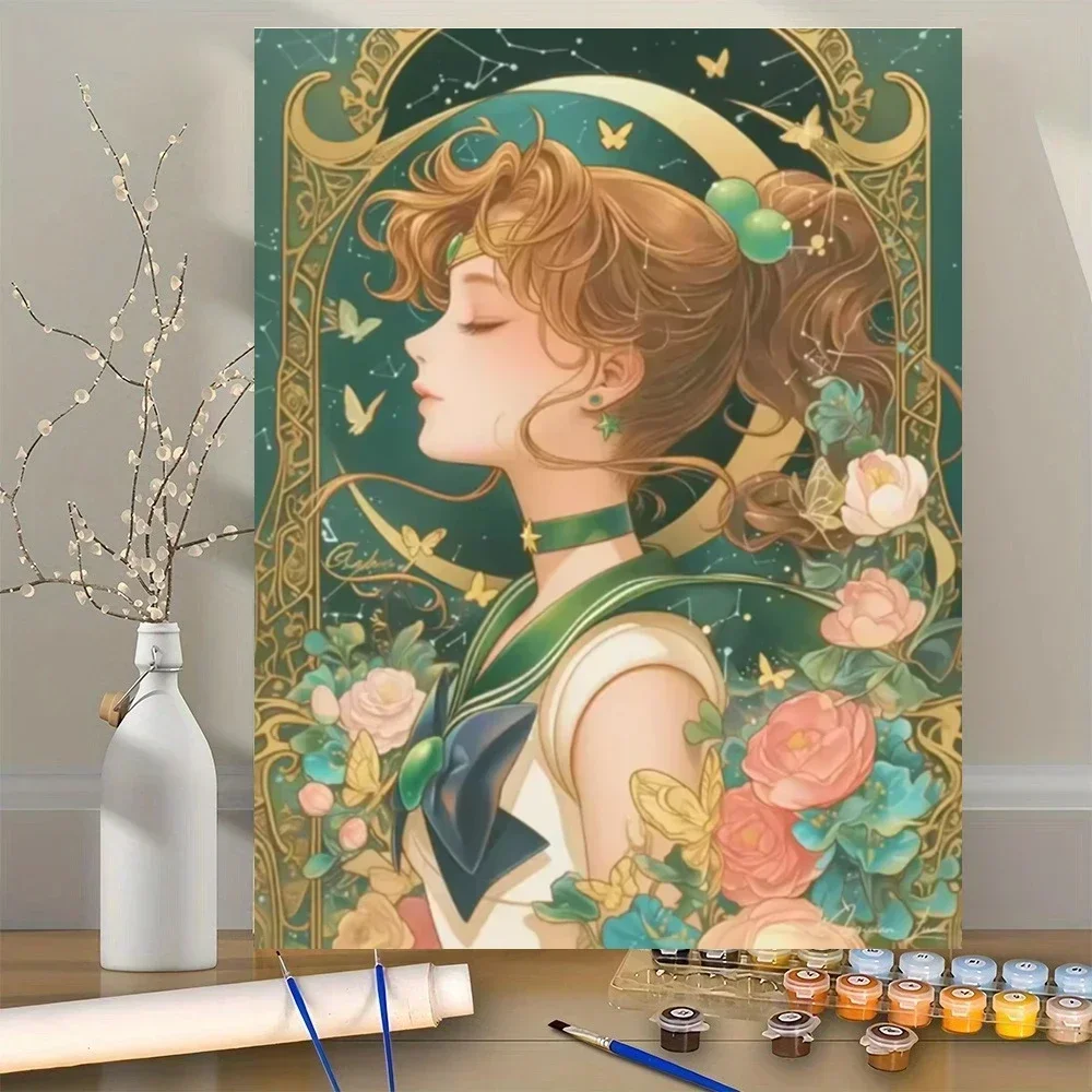 Acrylic Paint By Numbers Cartoon Girl Oil Painting Package Art Picture For Bedroom Wall Adults Hand Painted Unique Gift