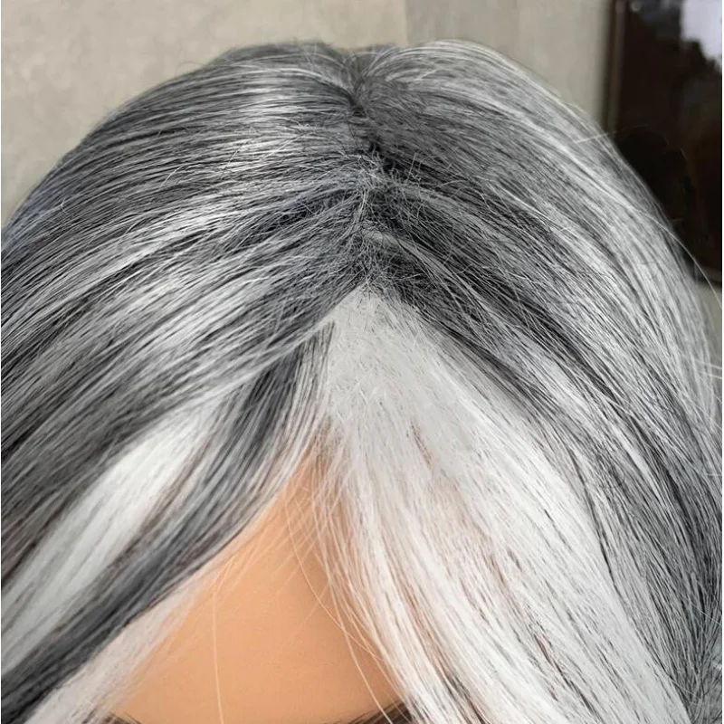 's Wig Short Silver Grey mix Shoulder Length Women Full Hair Wigs